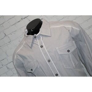BKE Buckle Shirt Mens 3XL Gray Striped XXXL Athletic Fit Metal Buttons